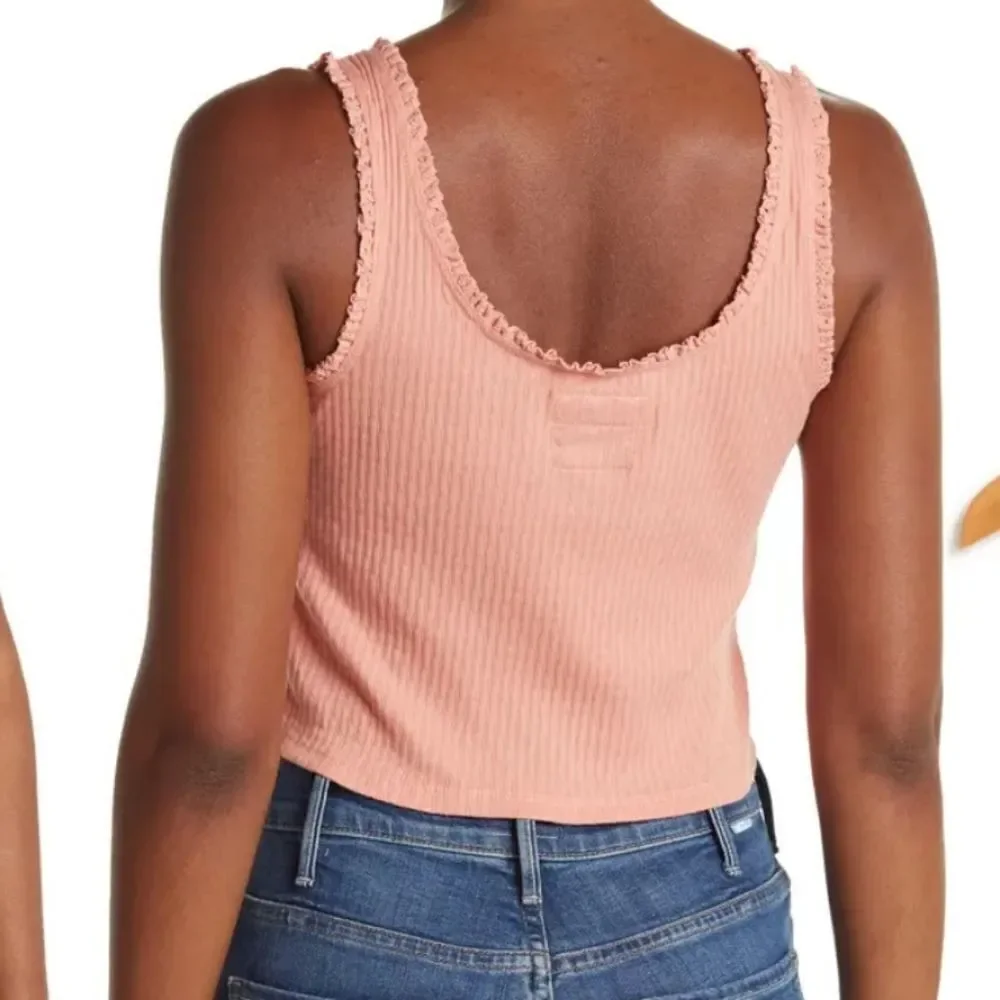 Mauby Ribbed knit cropped button front tank Burmuda Coral